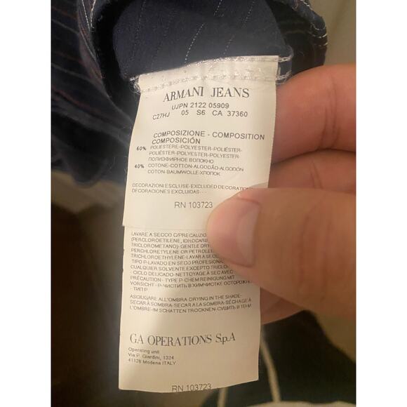 Vintage Armani Jeans Pinstripe Navy Western Style Button Down Size Small - Picture 7 of 7